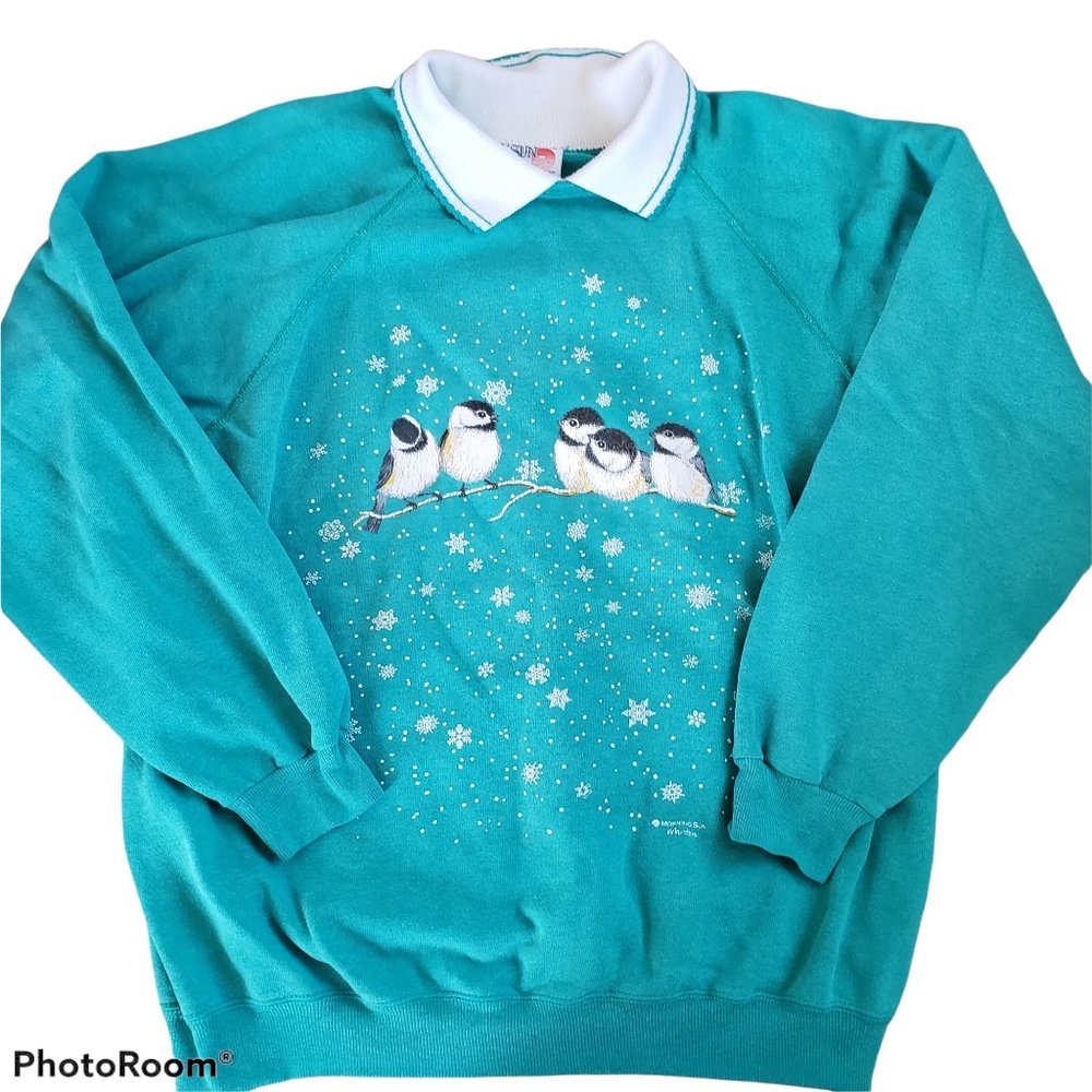 Vintage Morning Sun Sweatshirt Birds Grannycore Winter